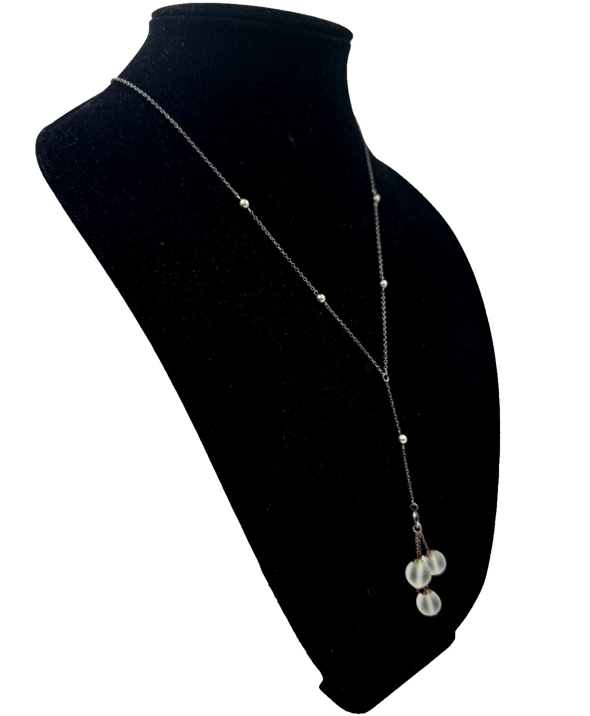 ANTIQUE EDWARDIAN OPALESCENT GLASS 3 ORBS DANGLES PENDANT STERLING SLVR NECKLACE