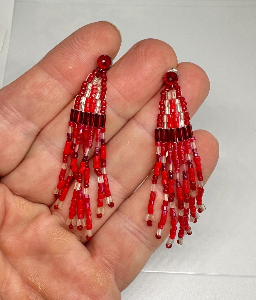 Vikki Carr Estate Red Bead Earrings Certificate Of Authenticity Dangle 2.75 Inch