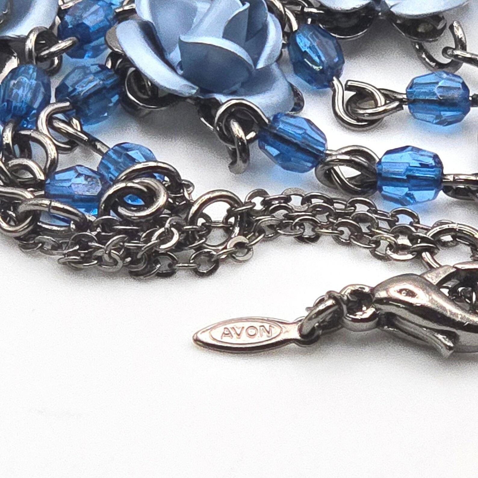 Vintage Blue Rose Necklace and Earrings Gift Set Boxed Avon 2003