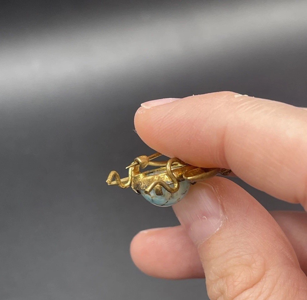 VTG Czech Insect Bee Fly Brooch Brass W Glass Belly. Signed Czecho. As Is.