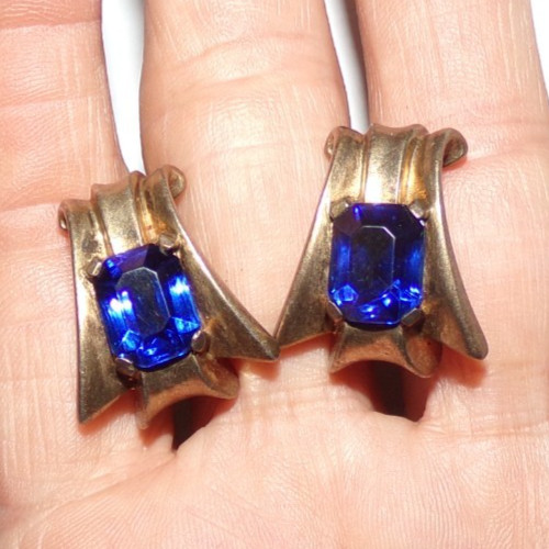 RARE—CROWN TRIFARI STERLING signed earrings with gorgeous blue stones-OMG!!