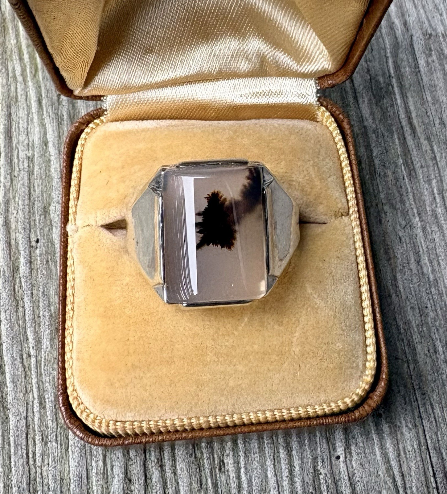 Vintage 40’s Sterling Silver Mens Picture Agate Ring sz 11