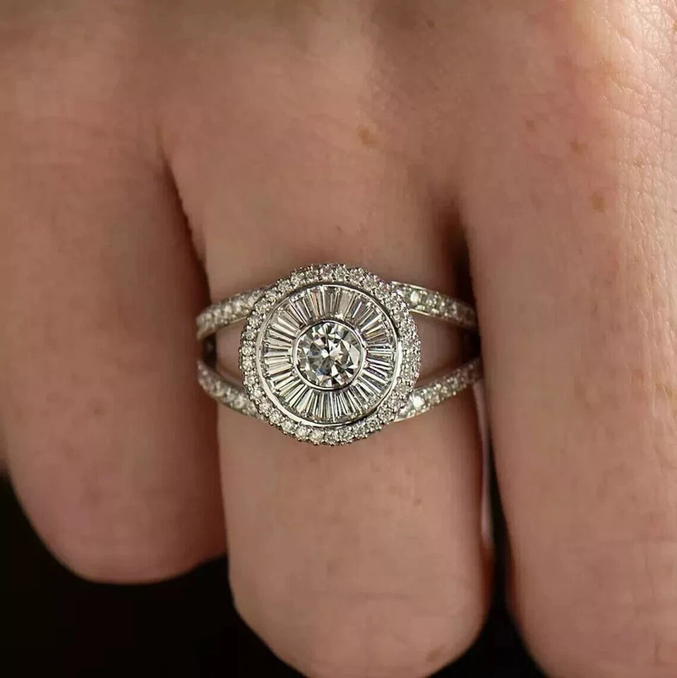 Art Deco Style Round Cut Lab Created Diamond 925 Silver Engagement Gift Ring