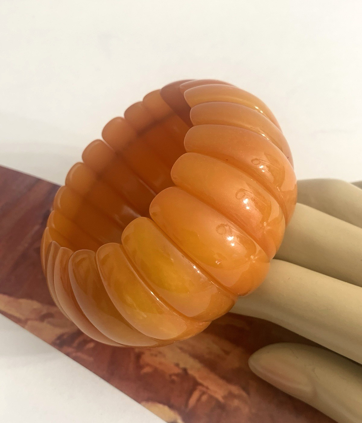 Vintage Marion Godart France Butterscotch Lucite Stretch Chunky Bangle Bracelet