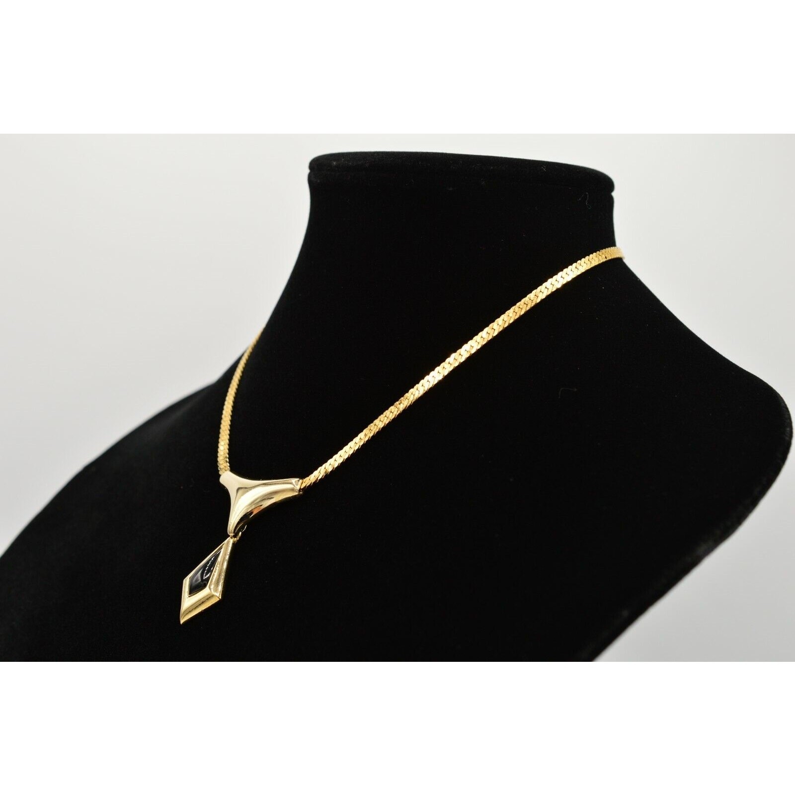 Vintage Statement Necklace Collar Gold Chain Black Dangle Pendant 1980s Bin2