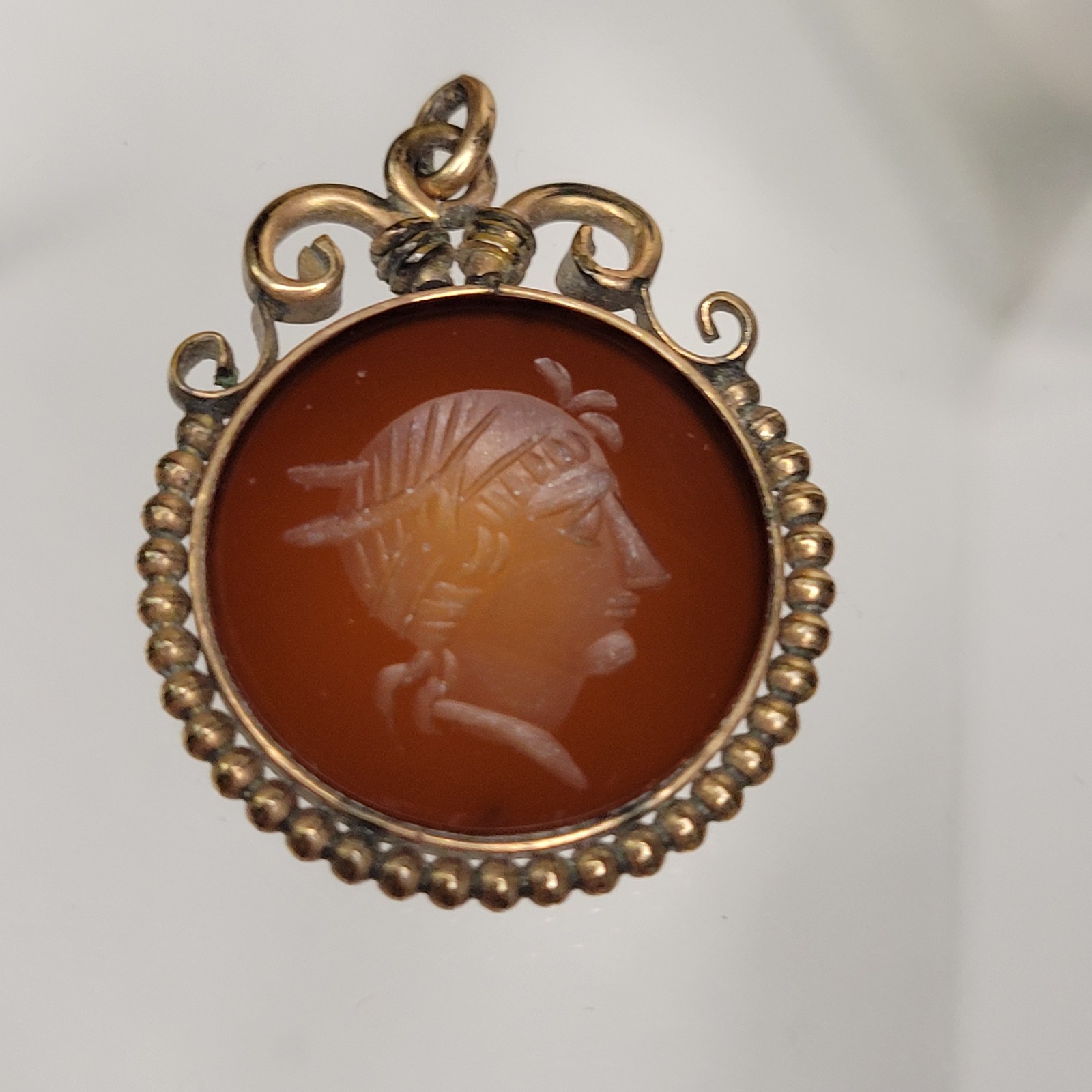 Antique Vintage Carved Carnelian INTAGLIO PENDANT FOB Charm gold filled/rolled