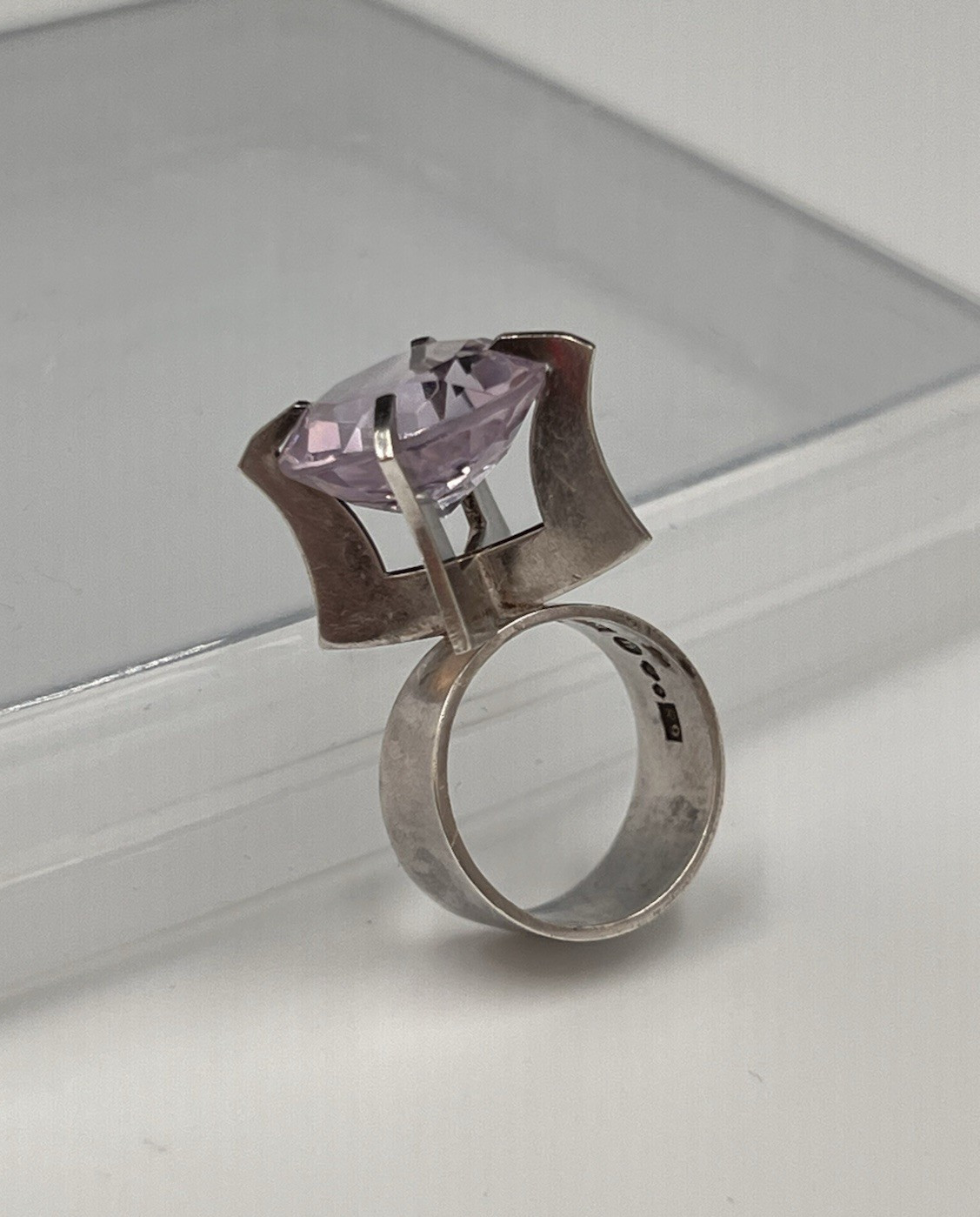 Vtg Svedboms Swedish Sterling Amethyst Ring, Modernist Sculptural, 8g, Sz 5.5