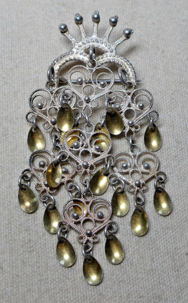 Vintage Sterling Traditional Norwegian Solje Brooch with Crown 2.75″