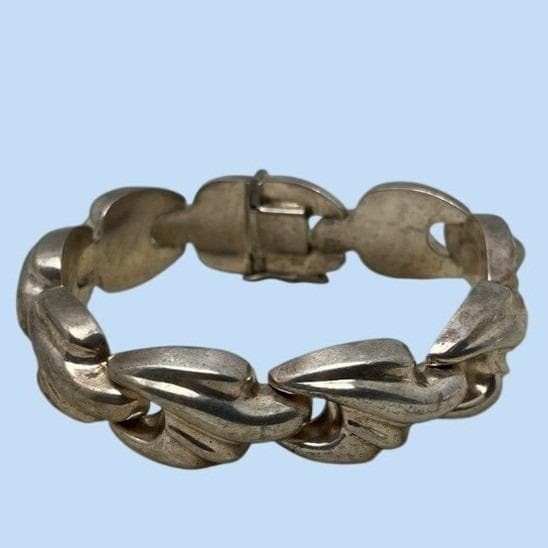 925 Sterling Silver Italy Modernist Domed Wave Link Bracelet 8 Inch 30g Vintage