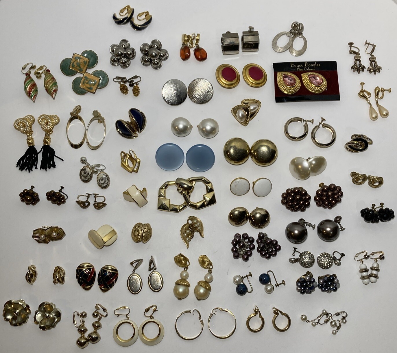 Vtg Lot of 54 Gold Tone Clip On & Screw Back Earrings Bergere Monet Trifari Etc