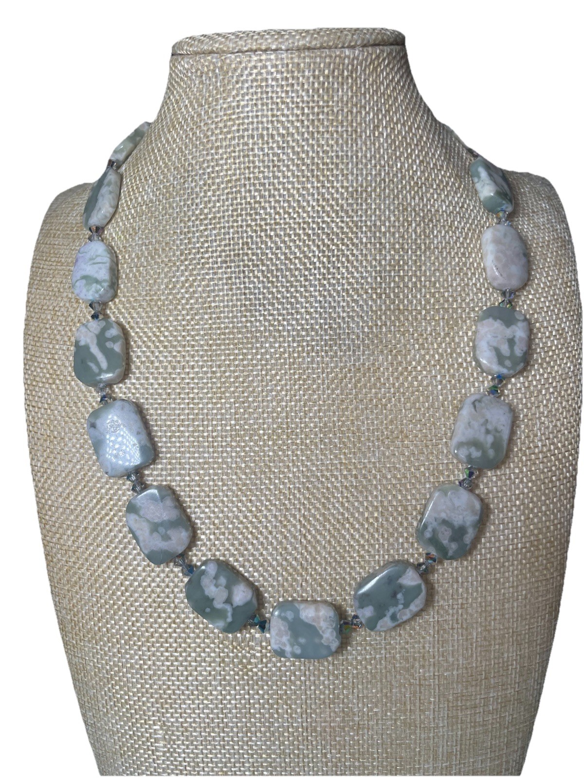 Vintage Brown Marbled Bead Long Necklace Faux Agate Acrylic Statement