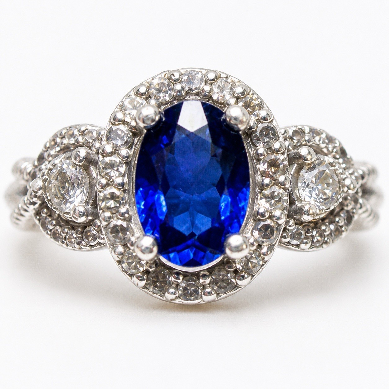 VTG Graziano 925 Sterling Silver Simulated Blue Sapphire Oval Infinity Ring 8