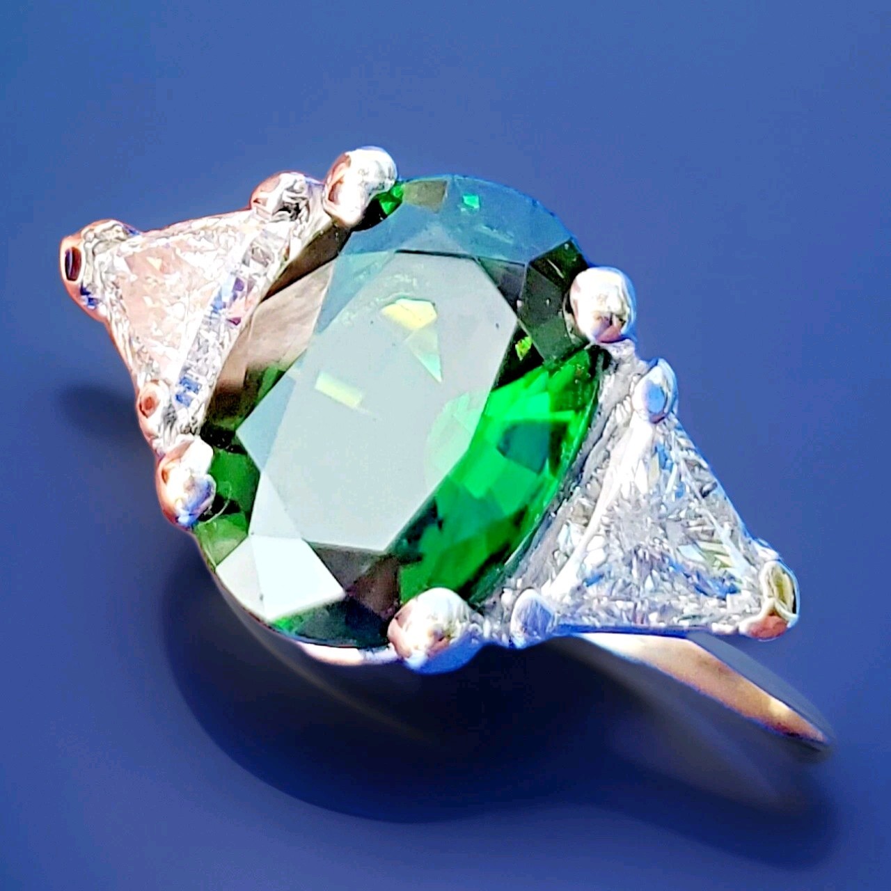 Original EARTH MINED Tourmaline DIAMOND Deco Engagement Ring 14K WHITE GOLD S 7