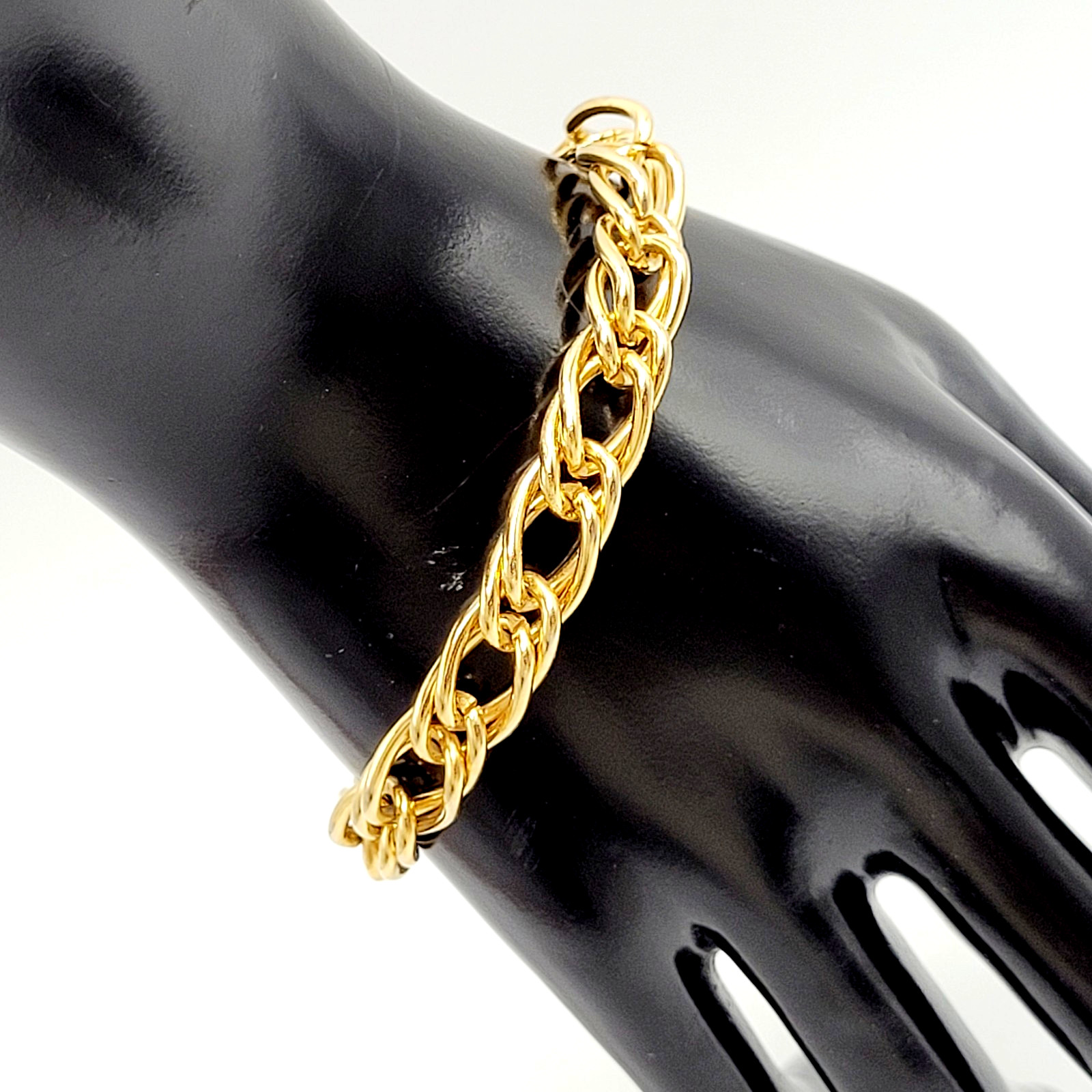 Fancy Oval Link Fancy Curb Shiny Gold Tone Vintage Chain Bracelet 7.25 Inch