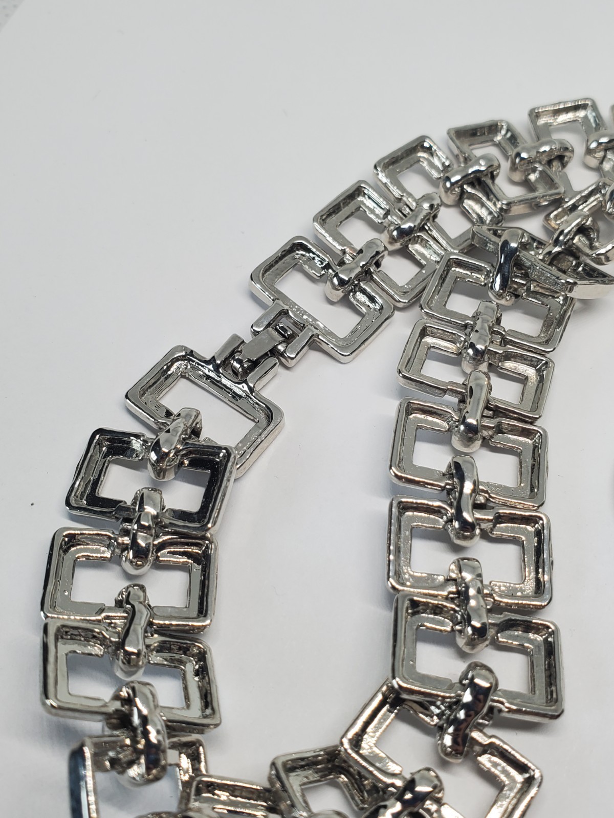 Vintage Silver Tone Rectangle Link Collar Necklace 17″