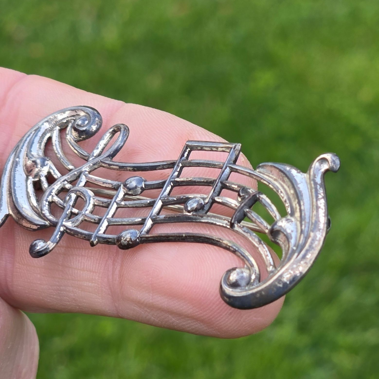 Antique Musical Notes Brooch Sterling silver Art Deco Jewelry Musician gift 5 g