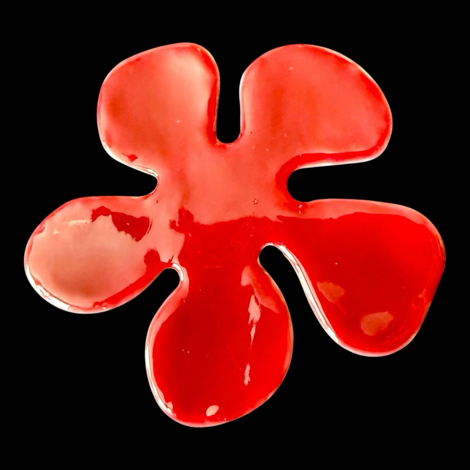 Enamel Flower Brooch Pilgrim Red Pop Art Abstract Flower Pin Vintage Denmark
