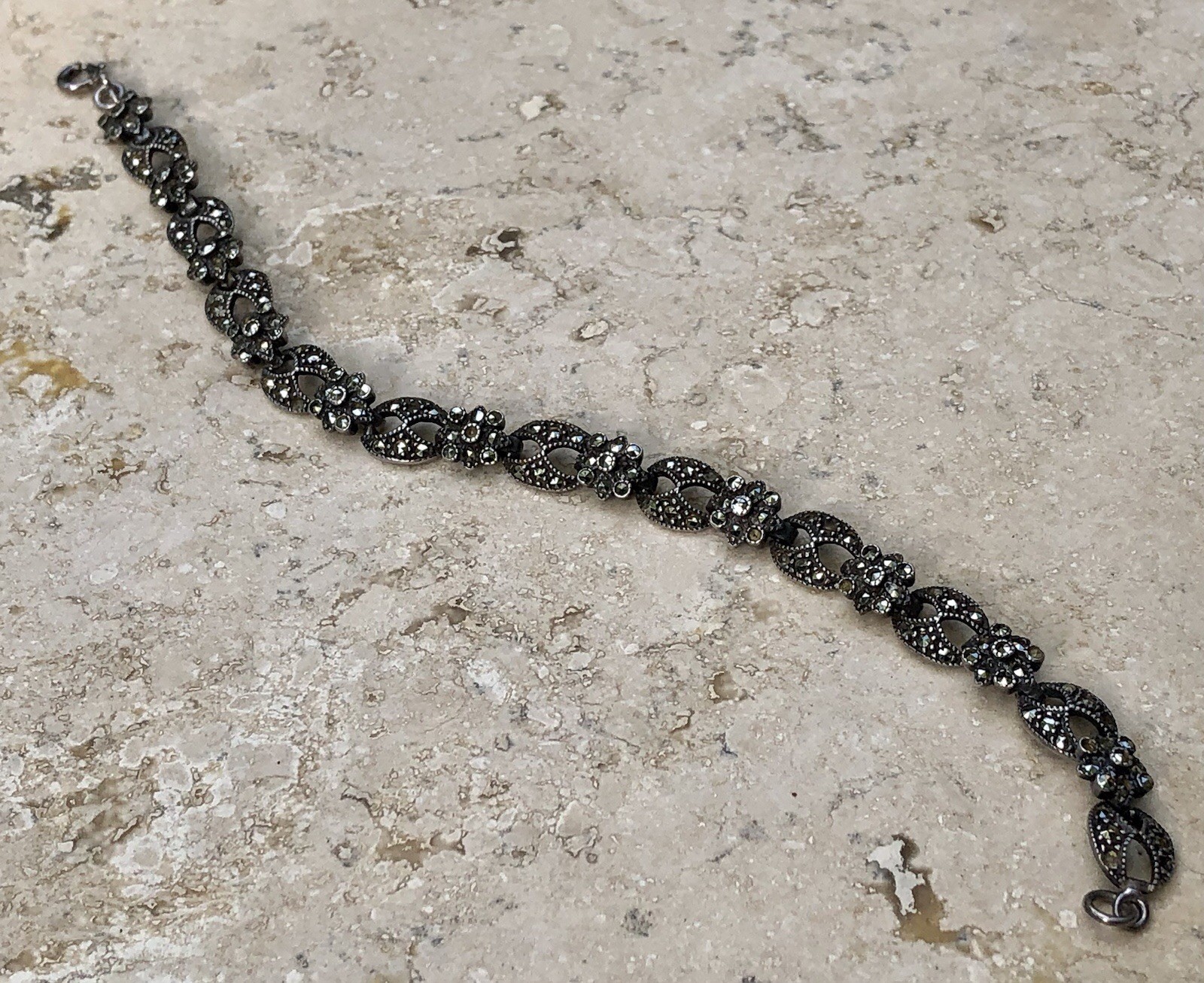 ✨VINTAGE Sterling Silver MARCASITE Floral 🌺Tennis Bracelet 🌟ESTATE Jewelry🌟