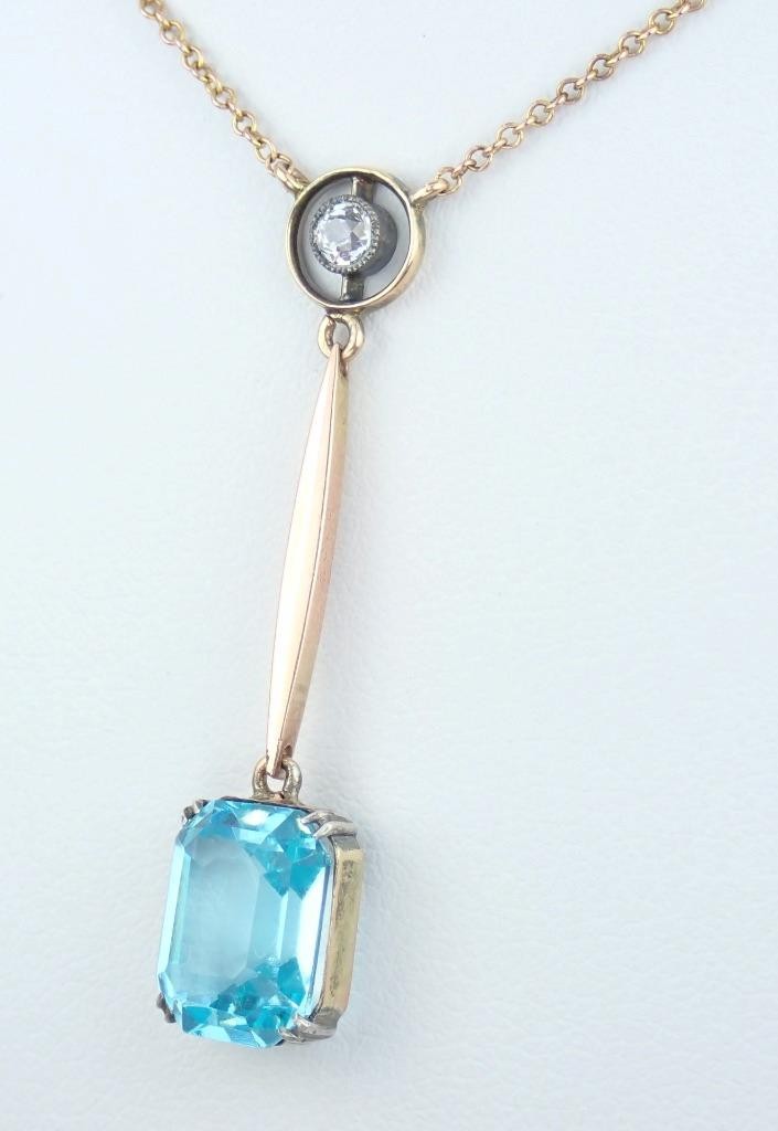 Fab Antique Edwardian Rose Gold Blue Paste White Sapphire Pendant Chain Necklace