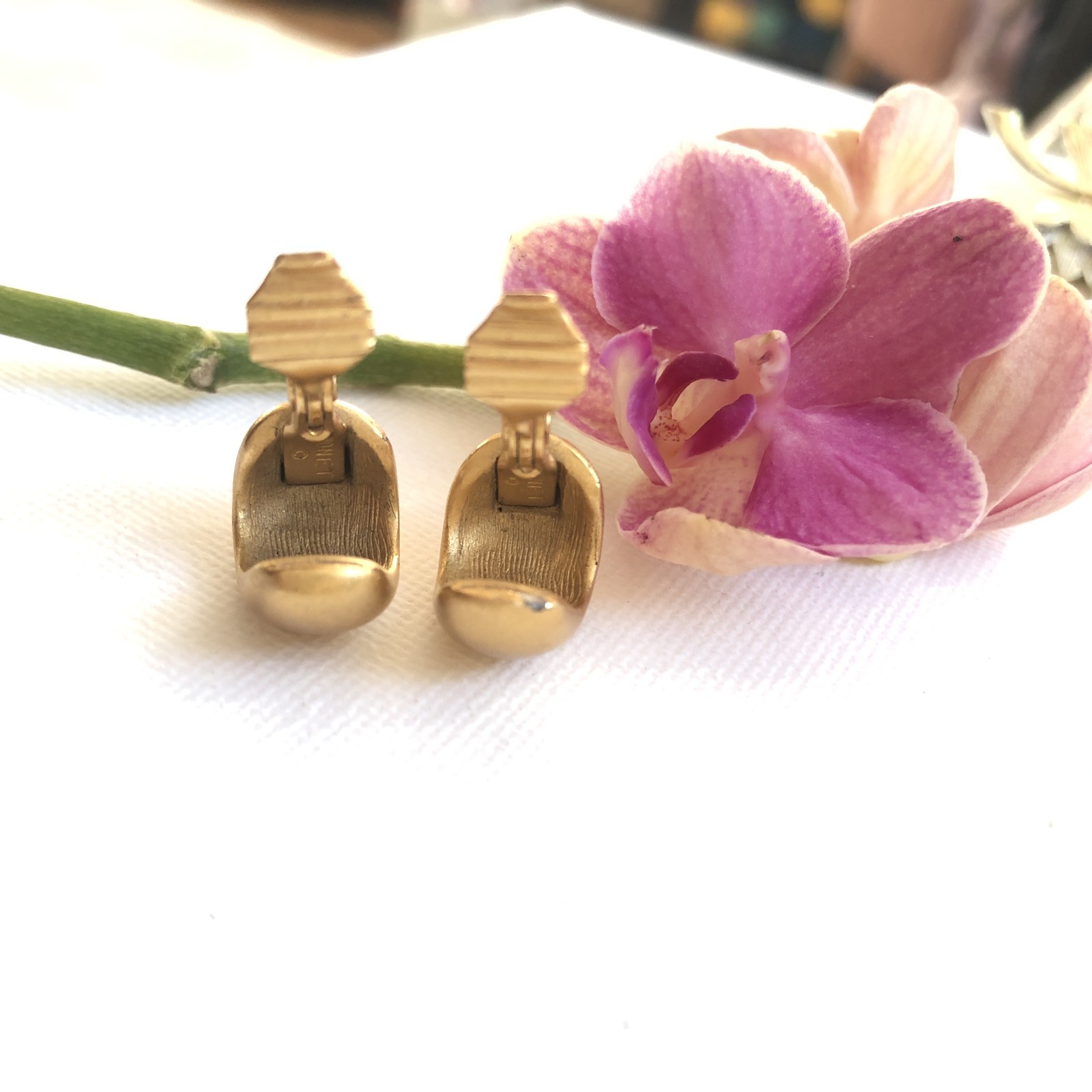 Vintage Monet Matte Gold-tone Chunky Clip-on Hoop Earrings.