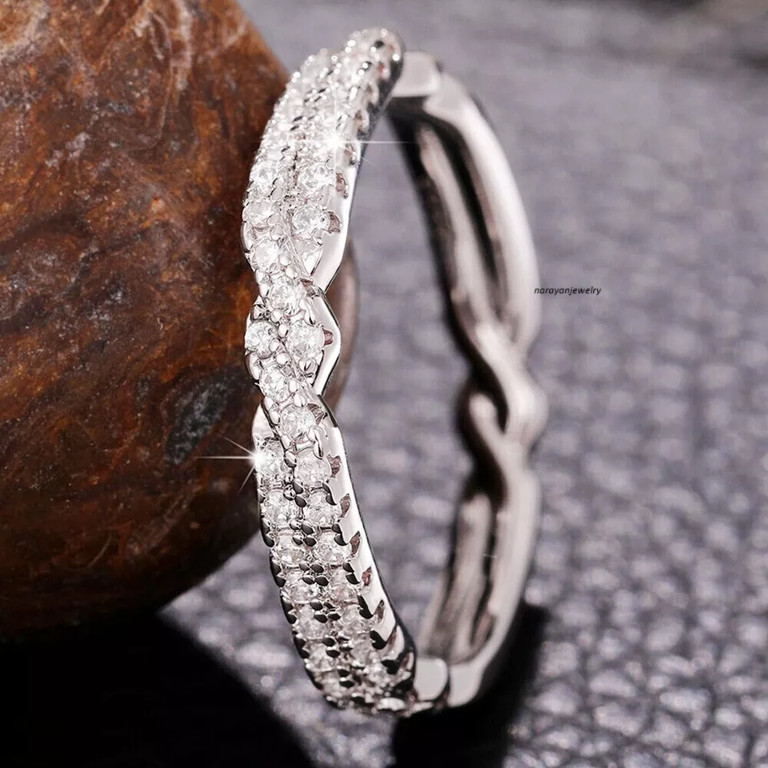 1.00Ct Round Cut Moissanite Anniversery Band Bridal Ring 14K Gold Plated Silver