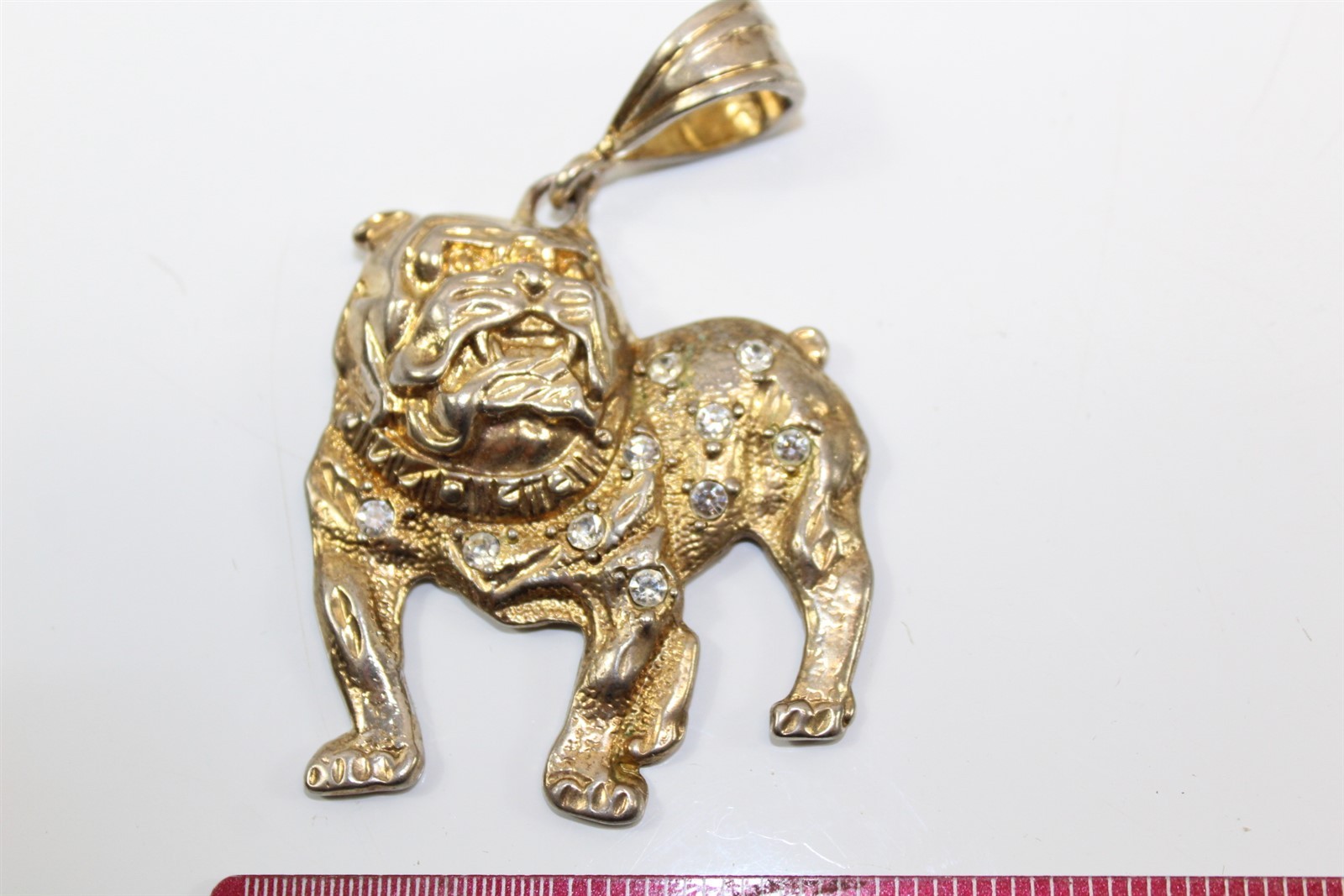 Bulldog Pendant Collectible Gold-tone Alloy With Clear Stones Vintage