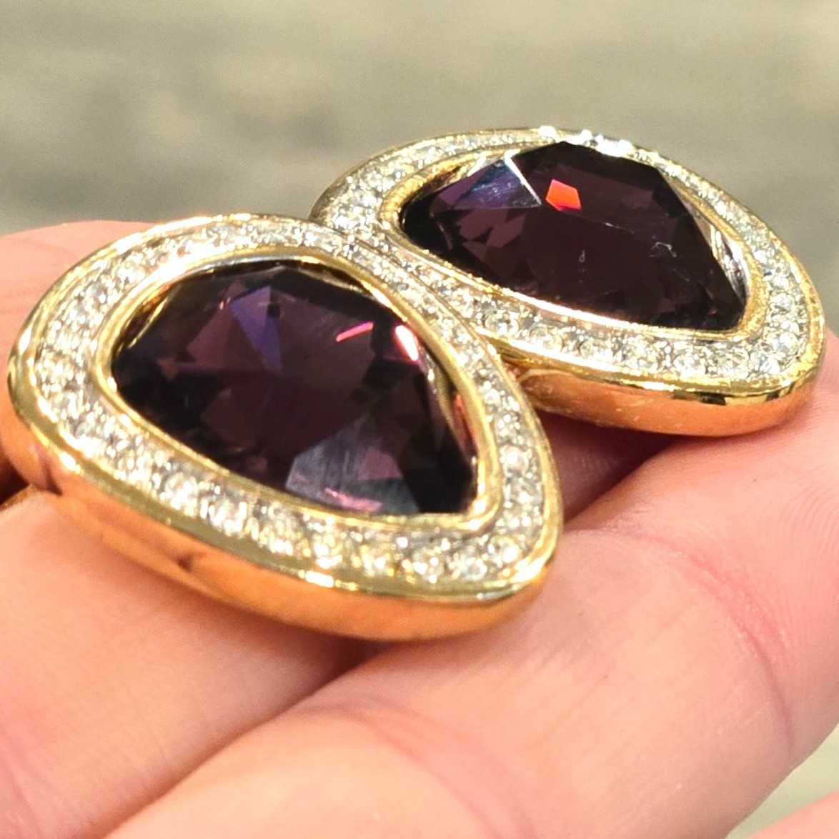 Vintage Swarovski Crystal earrings amethyst colored faceted stones clip on rare