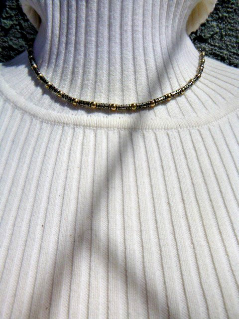 Vintage Tubes Choker Necklace Sterling Silver Gold Beads Chain Men Women 17.25