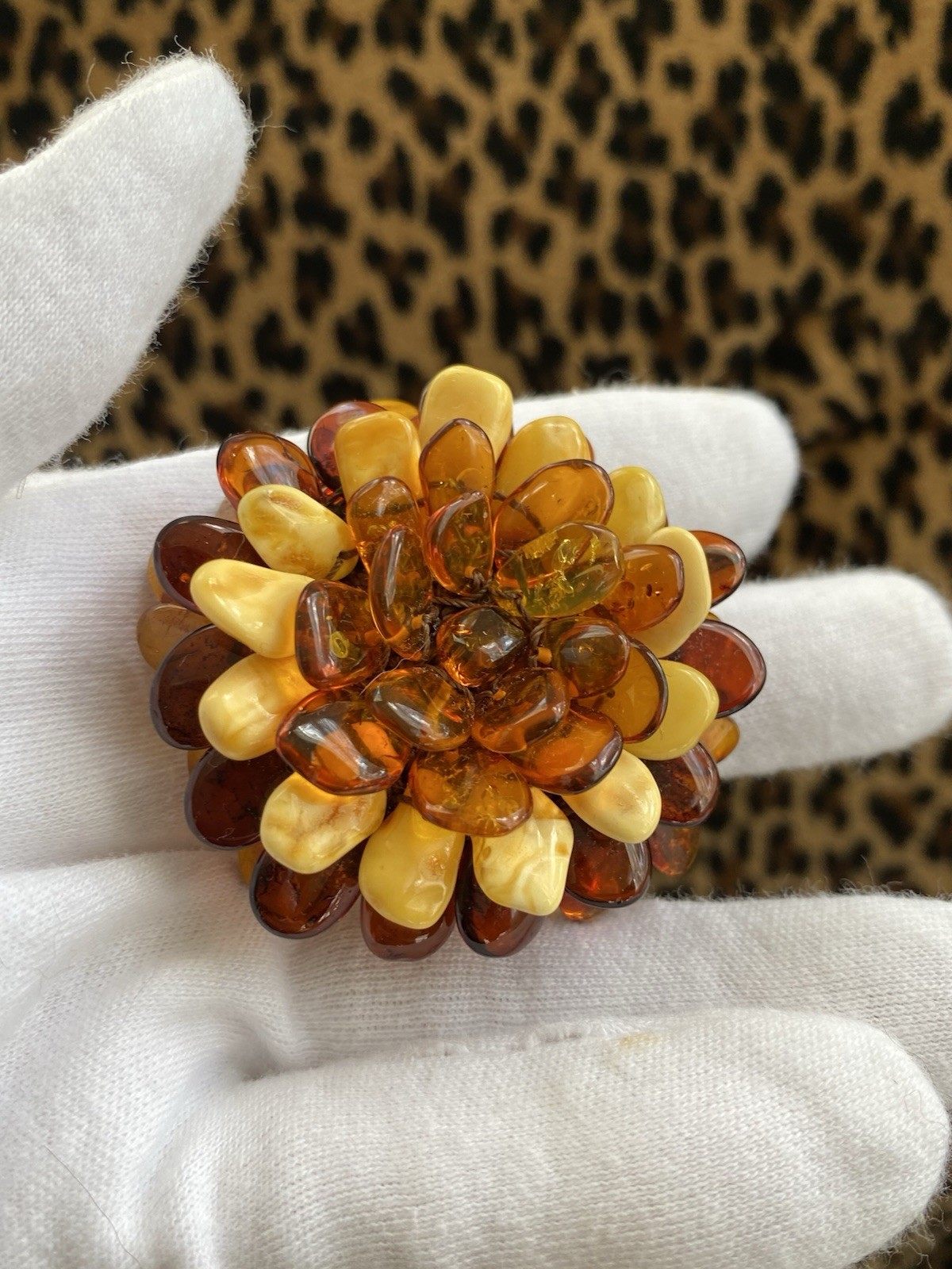 Baltic Amber Honey Butterscotch Cognac Beaded Flower Brooch or Pendent