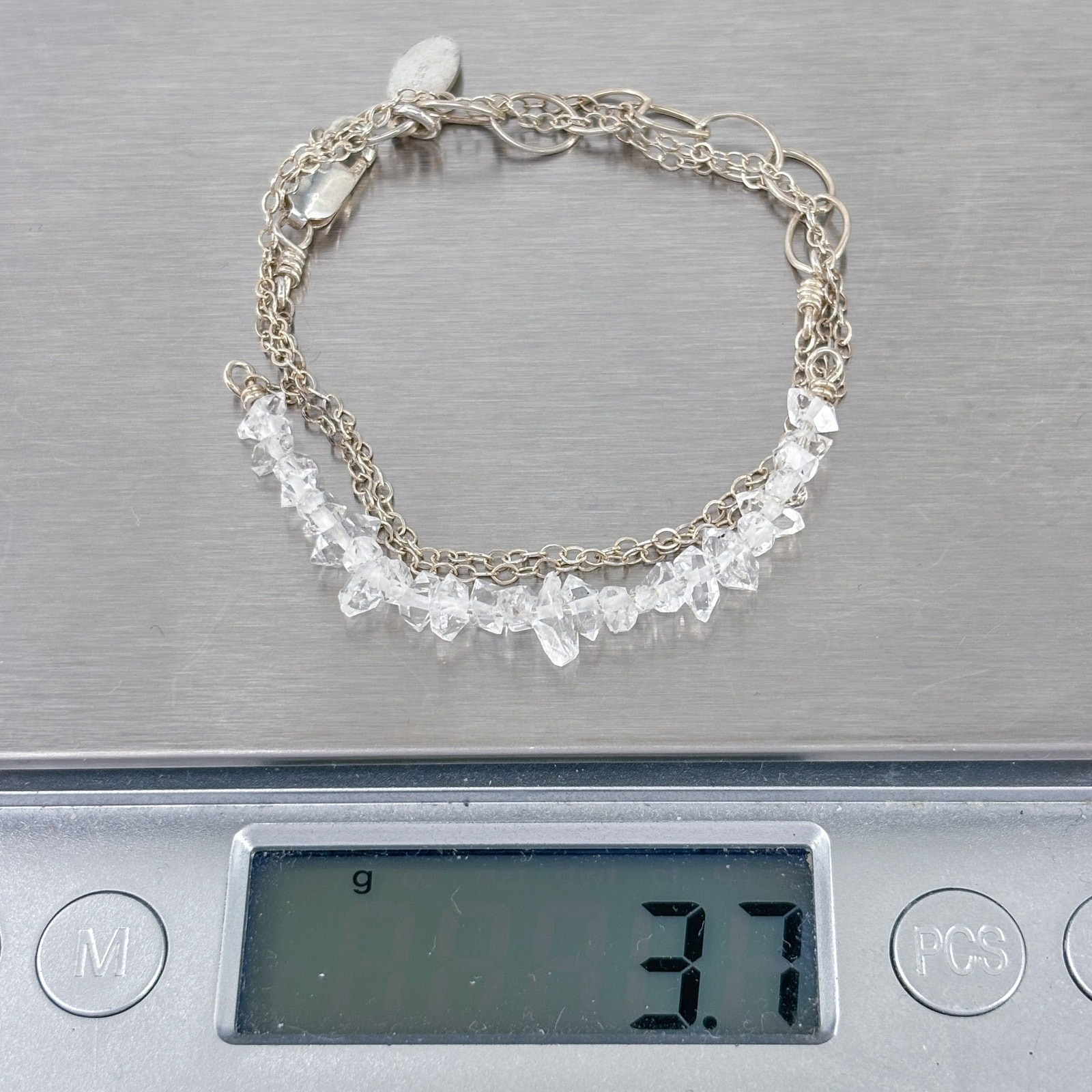 Deb Guyot Sterling Silver 925 Herkimer Quartz Crystal Bar Necklace | 16″-18″