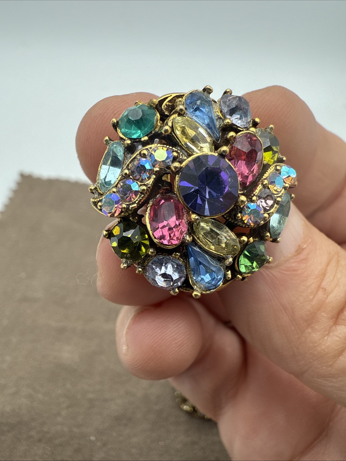 1950’s HOLLYCRAFT signed Multicolor Pastel Rhinestones Earrings READ