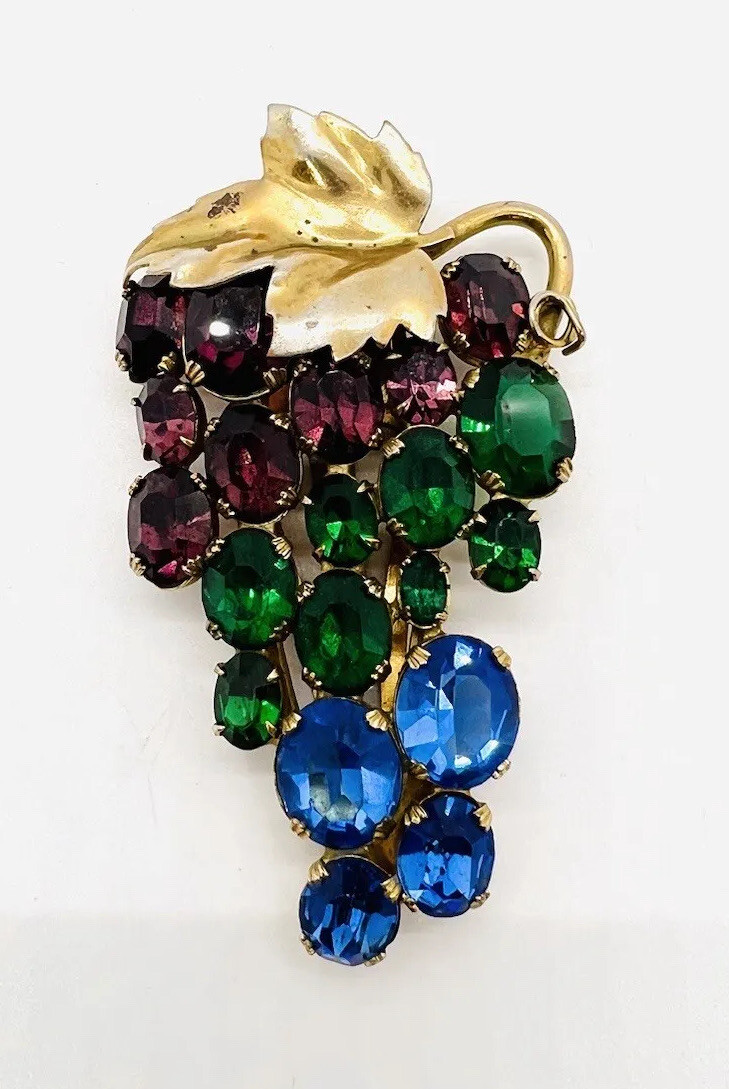 Art Deco Multicolored Rhinestone “Fruit Salad” Dress Clip 3 Inch Vintage Jewelry