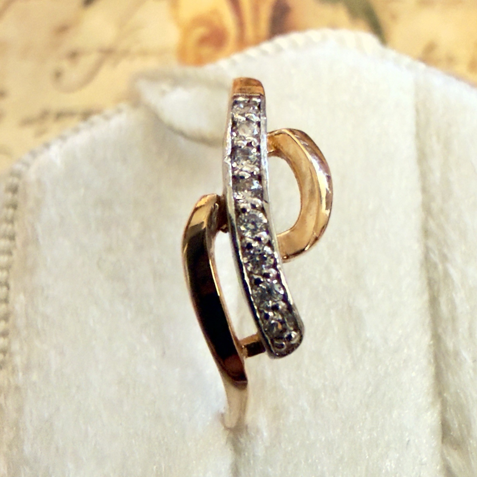 Size 4.75 – 14K 585 Rose Gold & Fianite (CZ) Vintage East European Ring – #1994