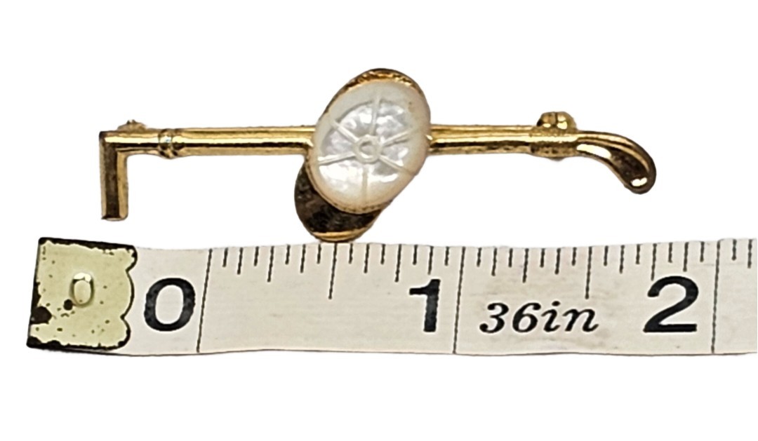 Vintage Gold Tone Golf Club & Hat Pin Brooch Iron Putter MOP Style Golfing Gift
