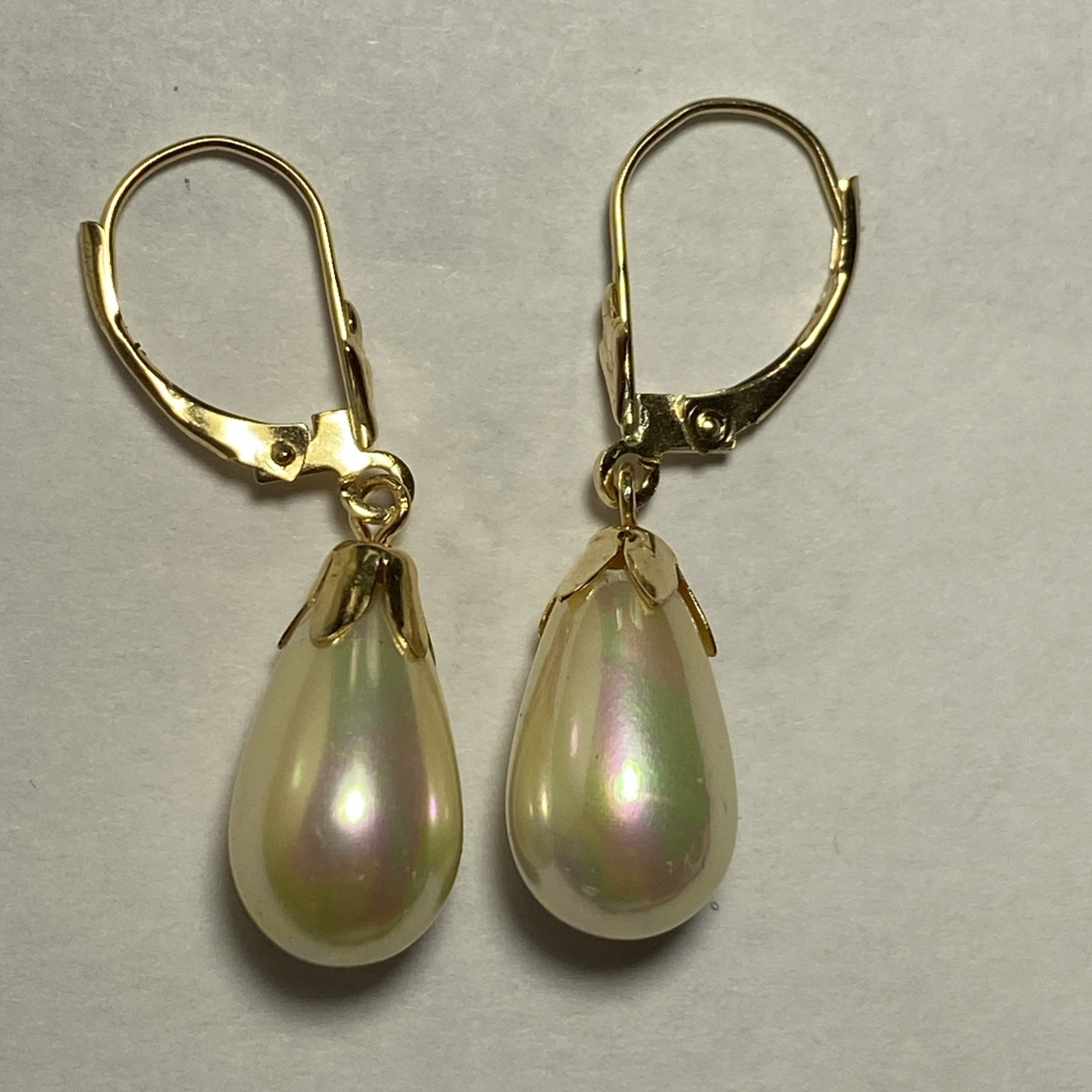 Earrings Pierced 14K Lever Back Majorca Broilette Fax Pearls Iridescent Unused