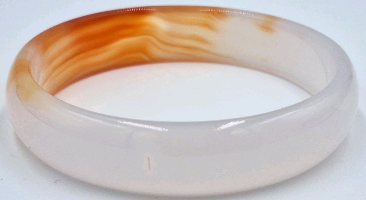 VTG Genuine Red Orange Icy Translucent Polished Agate Bangle Bracelet 57MM 30G