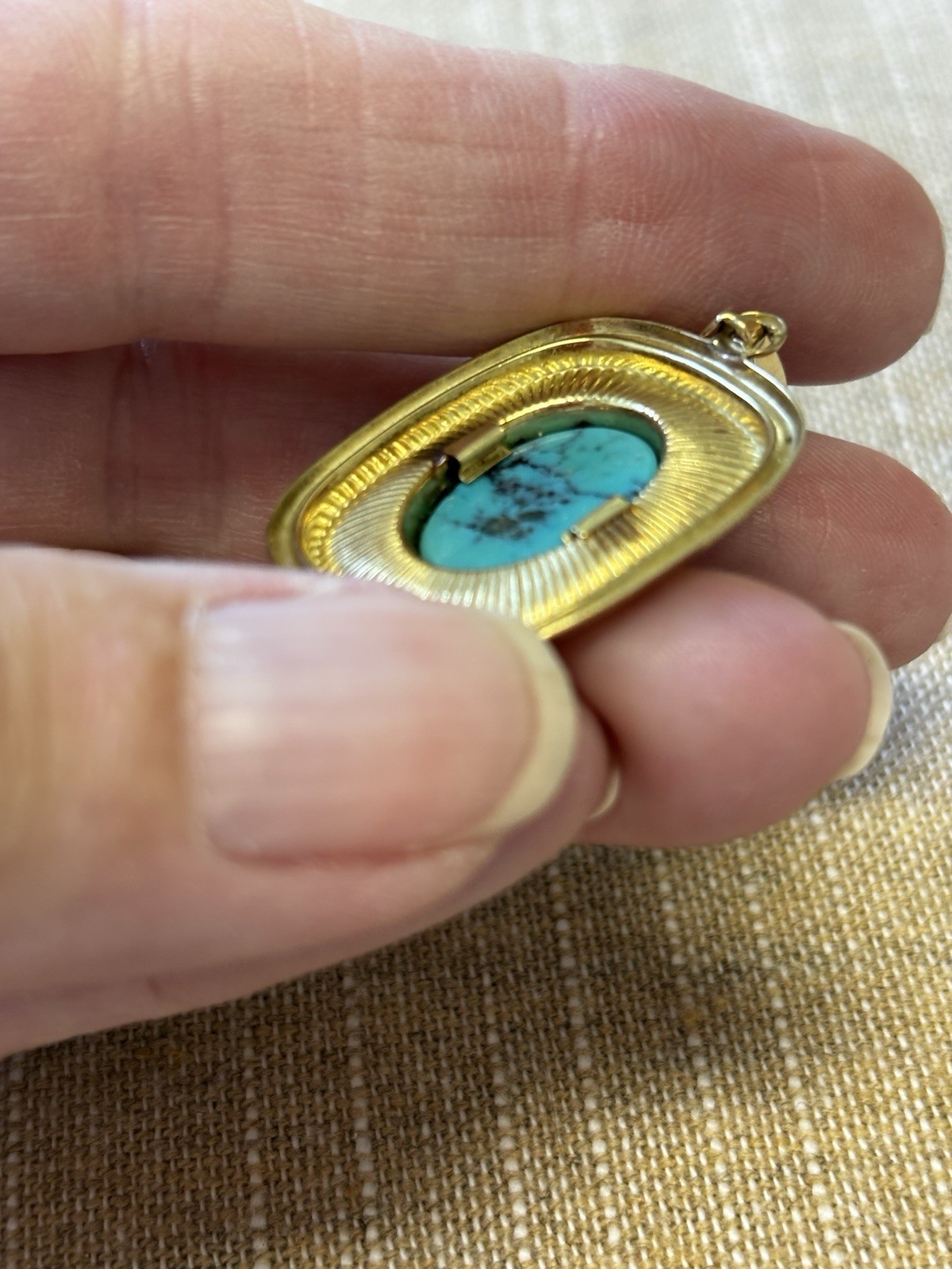 Vintage Gold Plated Pendant with Natural Turquoise 1.5” Long Great Look