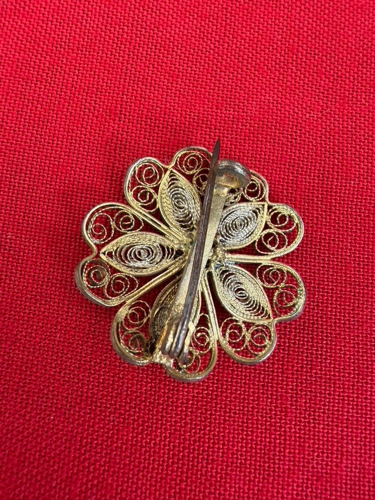 Antique Victorian Filigree Flower Brooch Pin