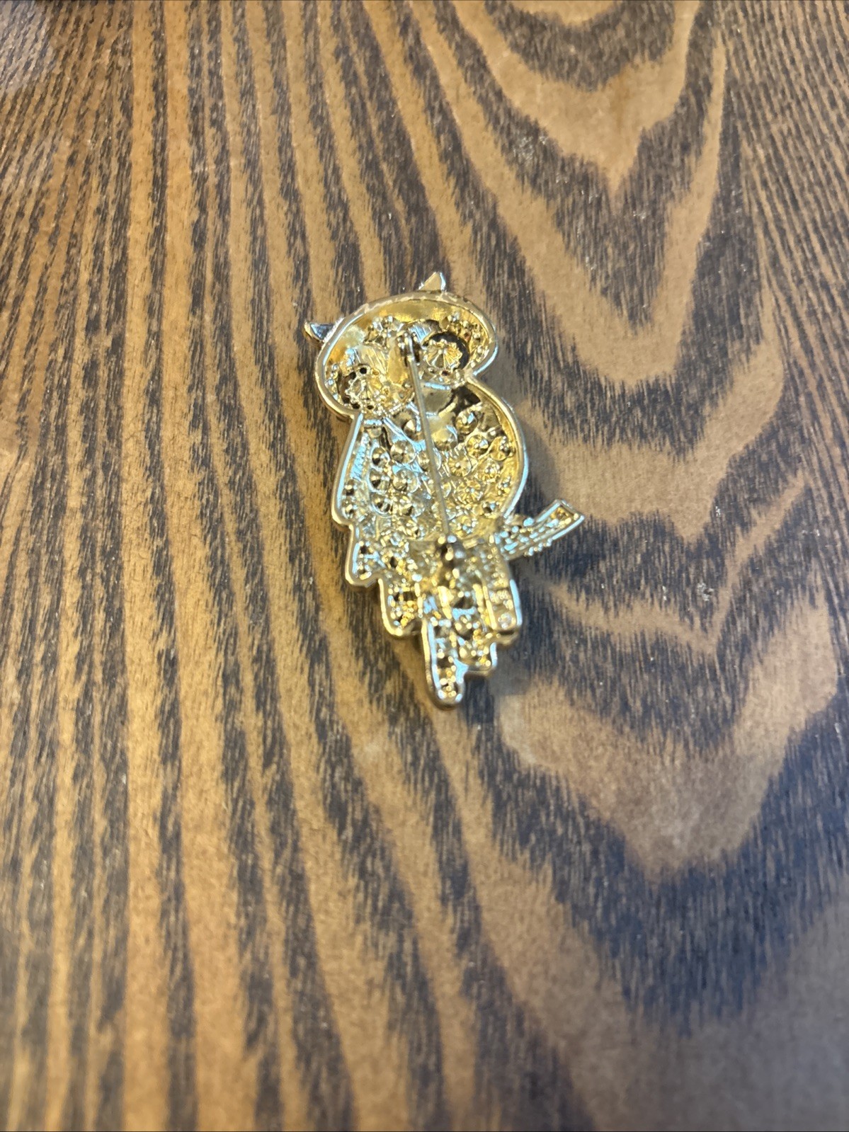 Monet Owl Brooch. Gold Tone Onyx Eyes Multi Color Stones