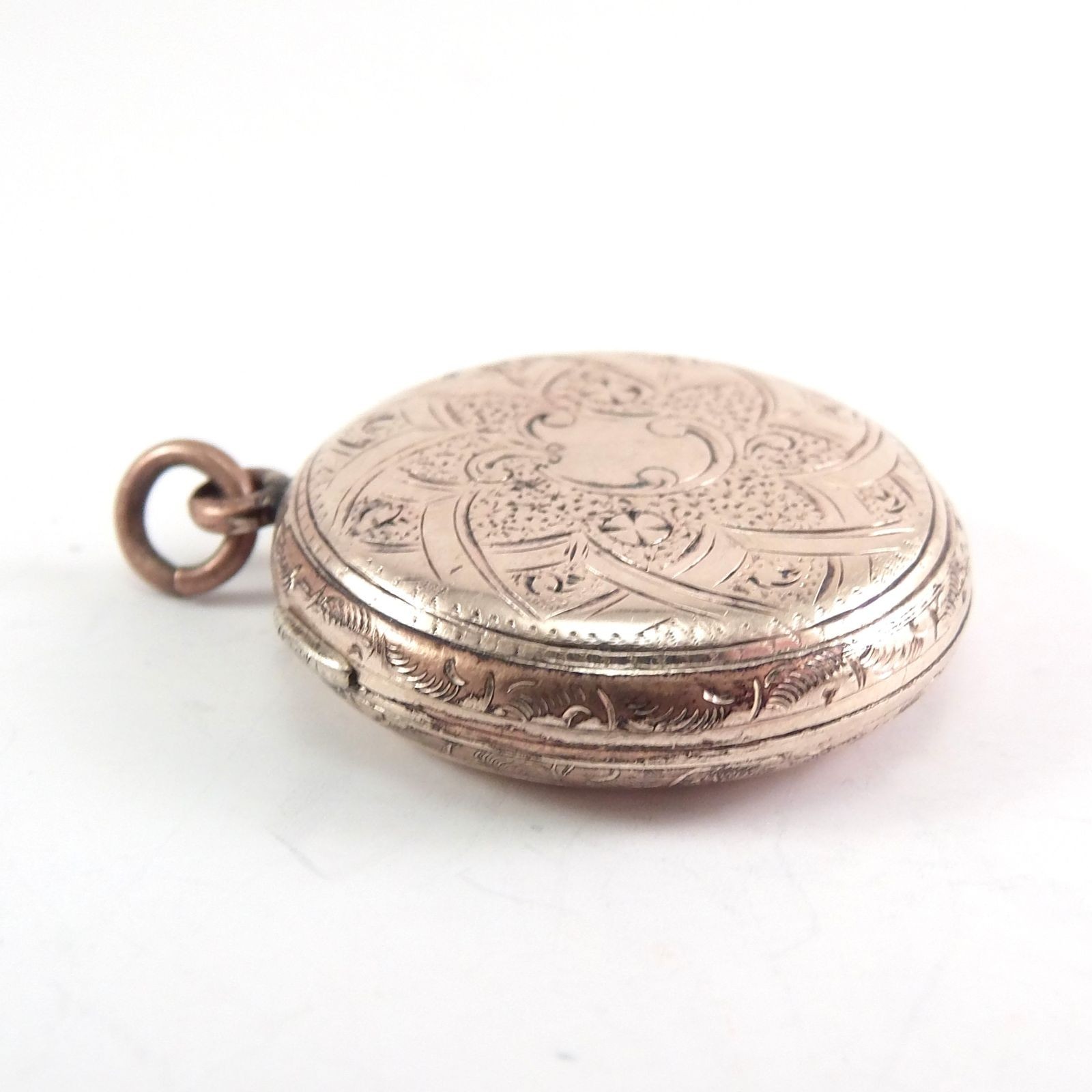 Antique Victorian Rolled Gold Engraved Round Locket Hair Receiver Ornate