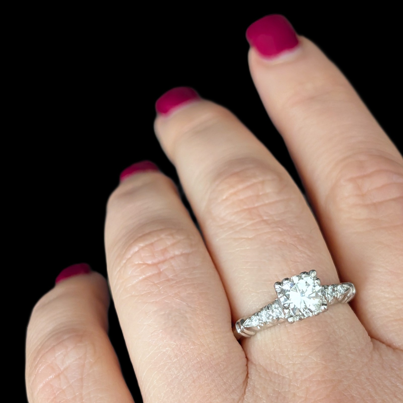 1950s Vintage Old GIA Cert. 0.96ct Diamond Platinum Engagement Ring Estate Gift