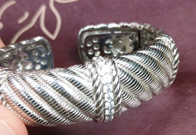 Judith Ripka 925 Sterling & CZ Designer Cuff Bracelet 69.5grams