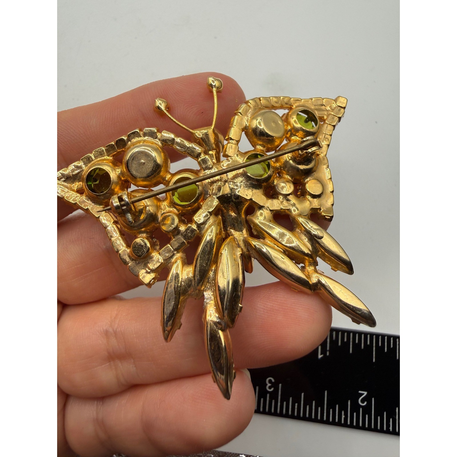 Vintage Juliana Delizza & Elster D&E Butterfly Brooch Green Amber Topaz Pin