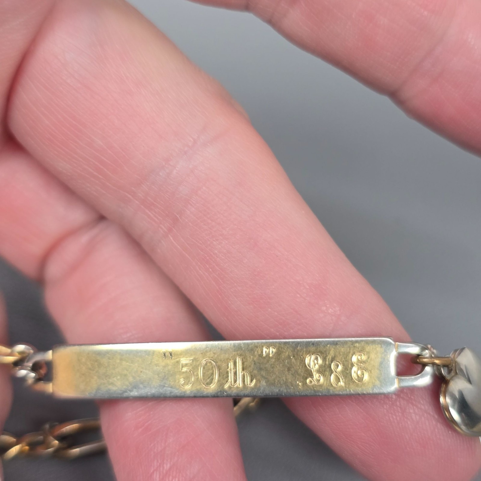 Speidel Gold-Tone Engraved 50th Anniversary Tag Bracelet W/ Heart Locket Charm