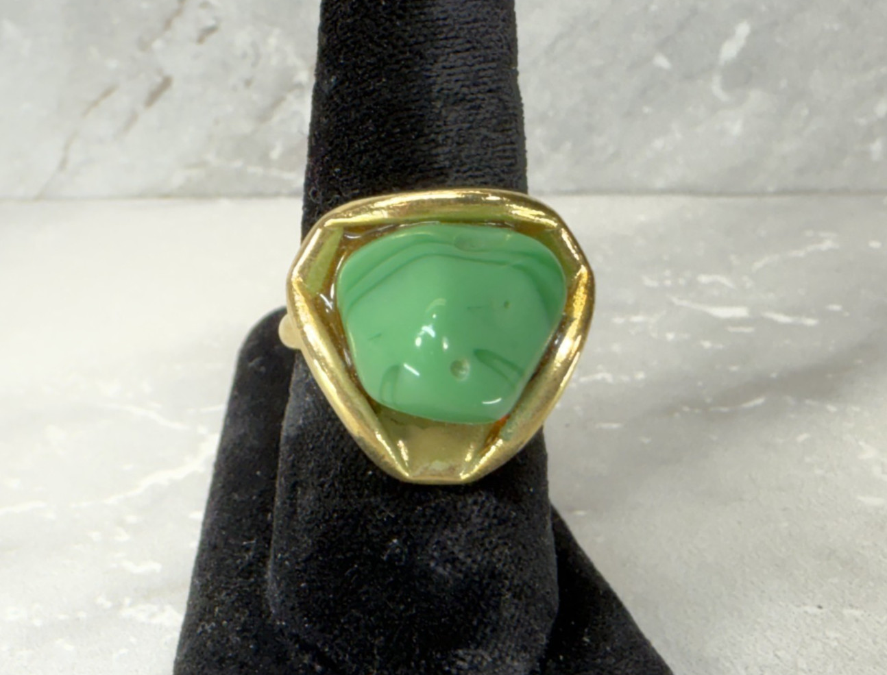 Vintage gold tone and green stone ring size 6 Adjustable