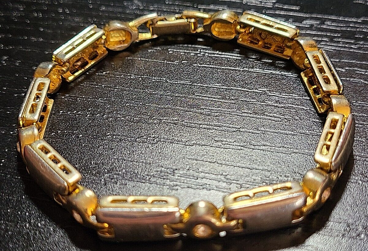 VINTAGE STUNNING GOLD SILVER TONE CLEAR CRYSTAL BRACELET