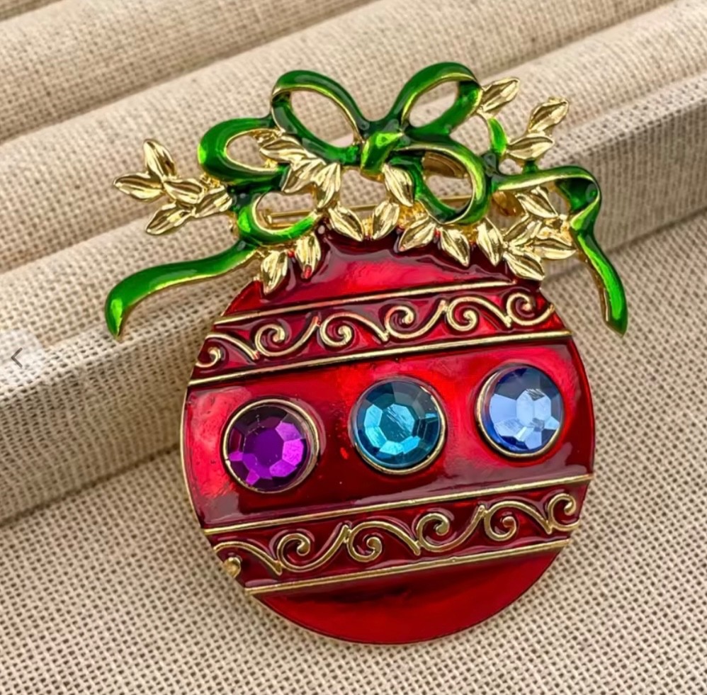 Christmas Red Ornament Brooch Box included
