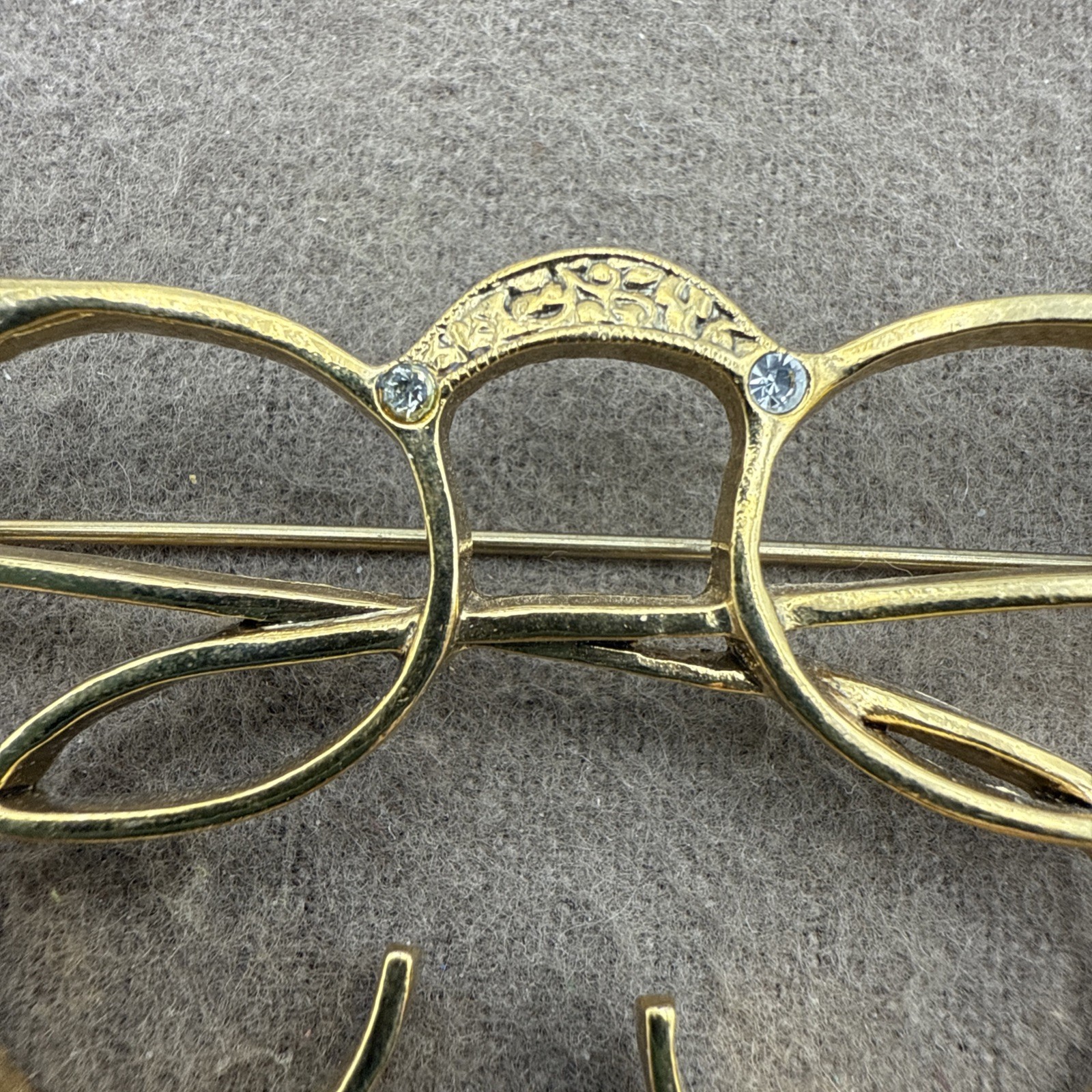 Vintage Gold tone Spectacle Eyeglasses with Rhinestones Pin Brooch