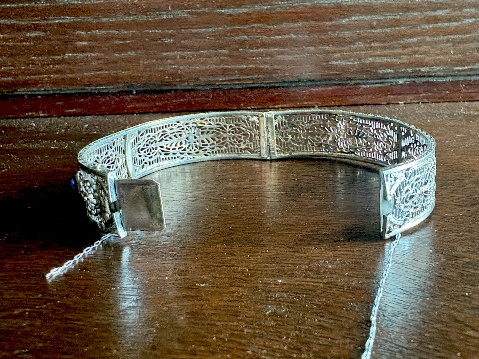 Ostby Barton OB Edwardian Filigree Bracelet Sterling Silver Blue Glass READ!