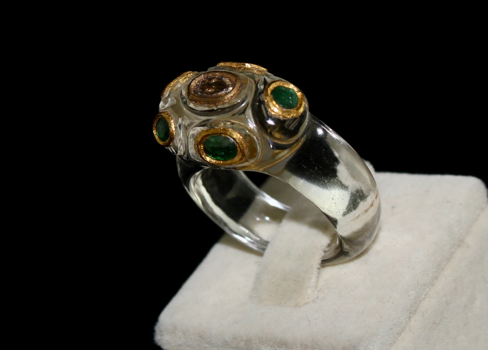 Natural Diamond Crystal Quartz Emerald 22k Gold Ethnic Ring 10ct Fashion Women